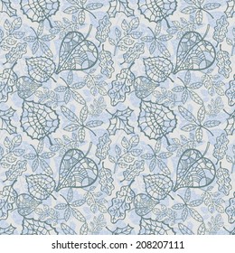 Vector autumn doodle seamless pattern.Silhouette ,outline leaves and  branches.Autumn design template. Use for pattern, wallpaper, web page , backdrop, wrapping paper, fabric , background .Vector