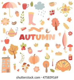 Vector autumn doodles card. Hand draw. thanksgiving