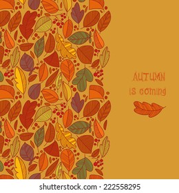 Vector autumn doodles card. Stylish Hand draw leafs in bright colors