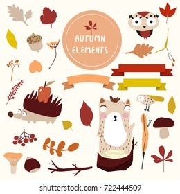 Vector - Autumn elements and wild animals
