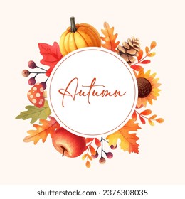 vector autumn fall leaf, pumpkin, and apple for the background floral frame