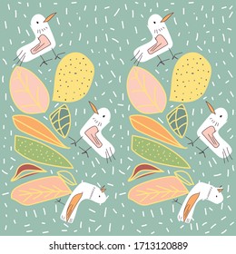 Vector autumn, fall patterns with turkey in cartoon style. Cute design for textile, wallpaper. 