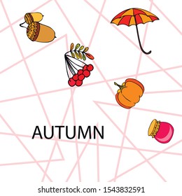 Vector of Autumn, Fall season theme, pumpkin, jam, umbrella. Set of cute colorful icon collection. Vector background.