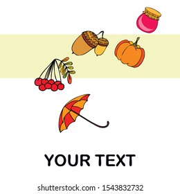 Vector of Autumn, Fall season theme, pumpkin, jam, umbrella. Set of cute colorful icon collection. Vector background.