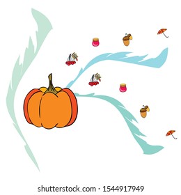 Vector of Autumn, Fall season theme, pumpkin, jam, umbrella. Set of cute colorful icon collection. Vector background.
