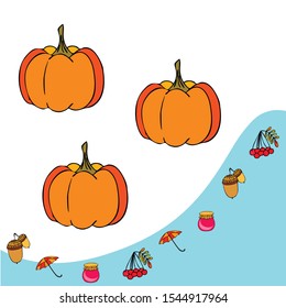 Vector of Autumn, Fall season theme, pumpkin, jam, umbrella. Set of cute colorful icon collection. Vector background.