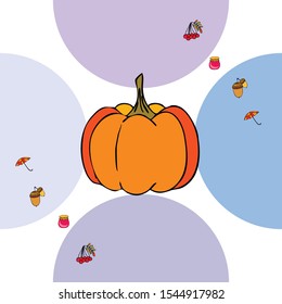 Vector of Autumn, Fall season theme, pumpkin, jam, umbrella. Set of cute colorful icon collection. Vector background.