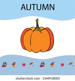 Vector of Autumn, Fall season theme, pumpkin, jam, umbrella. Set of cute colorful icon collection. Vector background.