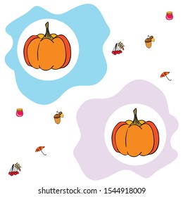Vector of Autumn, Fall season theme, pumpkin, jam, umbrella. Set of cute colorful icon collection. Vector background.