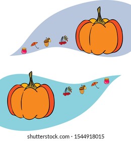 Vector of Autumn, Fall season theme, pumpkin, jam, umbrella. Set of cute colorful icon collection. Vector background.