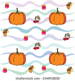 Vector of Autumn, Fall season theme, pumpkin, jam, umbrella. Set of cute colorful icon collection. Vector background.