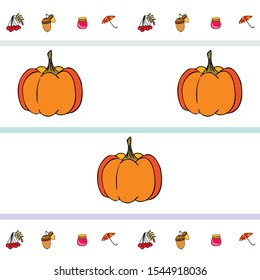Vector of Autumn, Fall season theme, pumpkin, jam, umbrella. Set of cute colorful icon collection. Vector background.