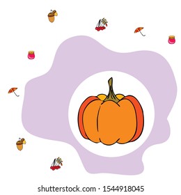 Vector of Autumn, Fall season theme, pumpkin, jam, umbrella. Set of cute colorful icon collection. Vector background.