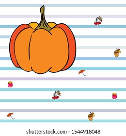 Vector of Autumn, Fall season theme, pumpkin, jam, umbrella. Set of cute colorful icon collection. Vector background.