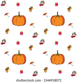 Vector of Autumn, Fall season theme, pumpkin, jam, umbrella. Set of cute colorful icon collection. Vector background.