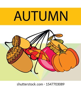 Vector of Autumn, Fall season theme, pumpkin, jam, umbrella. Set of cute colorful icon collection. Vector background.