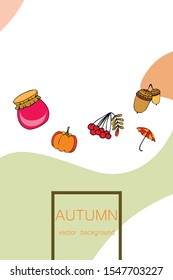 Vector of Autumn, Fall season theme, pumpkin, jam, umbrella. Set of cute colorful icon collection. Vector background.