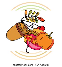 Vector of Autumn, Fall season theme, pumpkin, jam, umbrella. Set of cute colorful icon collection. Vector background.