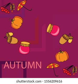 Vector of Autumn, Fall season theme, pumpkin, jam, umbrella. Set of cute colorful icon collection. Vector background.