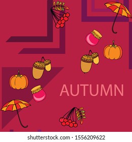 Vector of Autumn, Fall season theme, pumpkin, jam, umbrella. Set of cute colorful icon collection. Vector background.