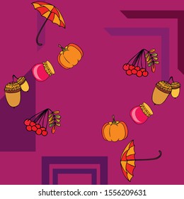 Vector of Autumn, Fall season theme, pumpkin, jam, umbrella. Set of cute colorful icon collection. Vector background.