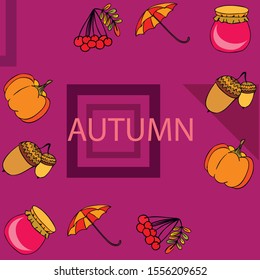 Vector of Autumn, Fall season theme, pumpkin, jam, umbrella. Set of cute colorful icon collection. Vector background.