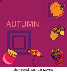 Vector of Autumn, Fall season theme, pumpkin, jam, umbrella. Set of cute colorful icon collection. Vector background.