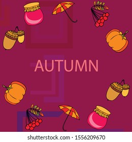 Vector of Autumn, Fall season theme, pumpkin, jam, umbrella. Set of cute colorful icon collection. Vector background.