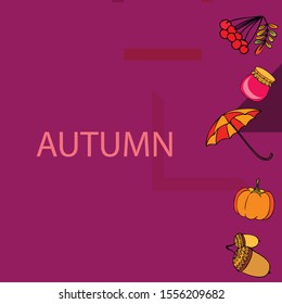 Vector of Autumn, Fall season theme, pumpkin, jam, umbrella. Set of cute colorful icon collection. Vector background.