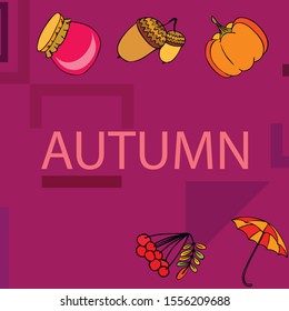 Vector of Autumn, Fall season theme, pumpkin, jam, umbrella. Set of cute colorful icon collection. Vector background.