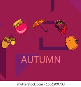 Vector of Autumn, Fall season theme, pumpkin, jam, umbrella. Set of cute colorful icon collection. Vector background.