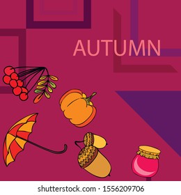 Vector of Autumn, Fall season theme, pumpkin, jam, umbrella. Set of cute colorful icon collection. Vector background.