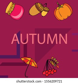 Vector of Autumn, Fall season theme, pumpkin, jam, umbrella. Set of cute colorful icon collection. Vector background.