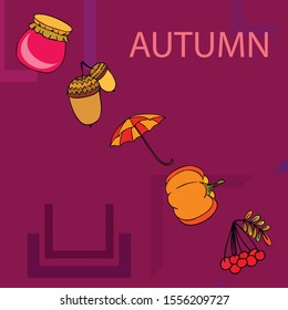 Vector of Autumn, Fall season theme, pumpkin, jam, umbrella. Set of cute colorful icon collection. Vector background.