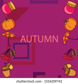 Vector of Autumn, Fall season theme, pumpkin, jam, umbrella. Set of cute colorful icon collection. Vector background.