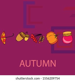Vector of Autumn, Fall season theme, pumpkin, jam, umbrella. Set of cute colorful icon collection. Vector background.
