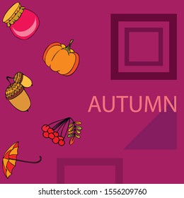 Vector of Autumn, Fall season theme, pumpkin, jam, umbrella. Set of cute colorful icon collection. Vector background.
