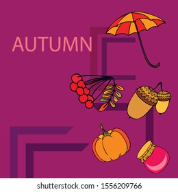 Vector of Autumn, Fall season theme, pumpkin, jam, umbrella. Set of cute colorful icon collection. Vector background.