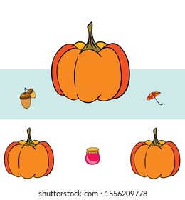 Vector of Autumn, Fall season theme, pumpkin, jam, umbrella. Set of cute colorful icon collection. Vector background.