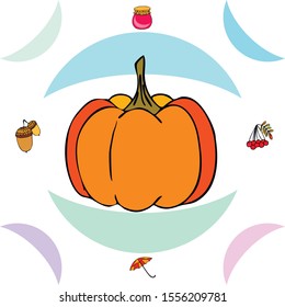 Vector of Autumn, Fall season theme, pumpkin, jam, umbrella. Set of cute colorful icon collection. Vector background.