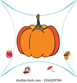 Vector of Autumn, Fall season theme, pumpkin, jam, umbrella. Set of cute colorful icon collection. Vector background.