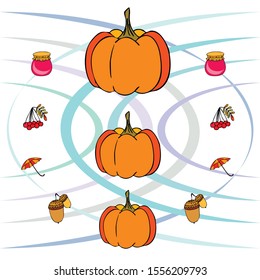 Vector of Autumn, Fall season theme, pumpkin, jam, umbrella. Set of cute colorful icon collection. Vector background.