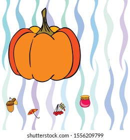 Vector of Autumn, Fall season theme, pumpkin, jam, umbrella. Set of cute colorful icon collection. Vector background.