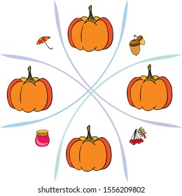 Vector of Autumn, Fall season theme, pumpkin, jam, umbrella. Set of cute colorful icon collection. Vector background.