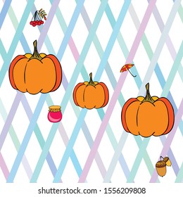 Vector of Autumn, Fall season theme, pumpkin, jam, umbrella. Set of cute colorful icon collection. Vector background.