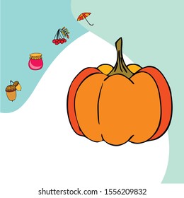 Vector of Autumn, Fall season theme, pumpkin, jam, umbrella. Set of cute colorful icon collection. Vector background.