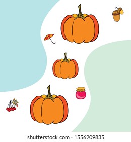 Vector of Autumn, Fall season theme, pumpkin, jam, umbrella. Set of cute colorful icon collection. Vector background.