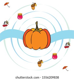 Vector of Autumn, Fall season theme, pumpkin, jam, umbrella. Set of cute colorful icon collection. Vector background.