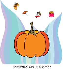 Vector of Autumn, Fall season theme, pumpkin, jam, umbrella. Set of cute colorful icon collection. Vector background.