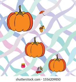 Vector of Autumn, Fall season theme, pumpkin, jam, umbrella. Set of cute colorful icon collection. Vector background.